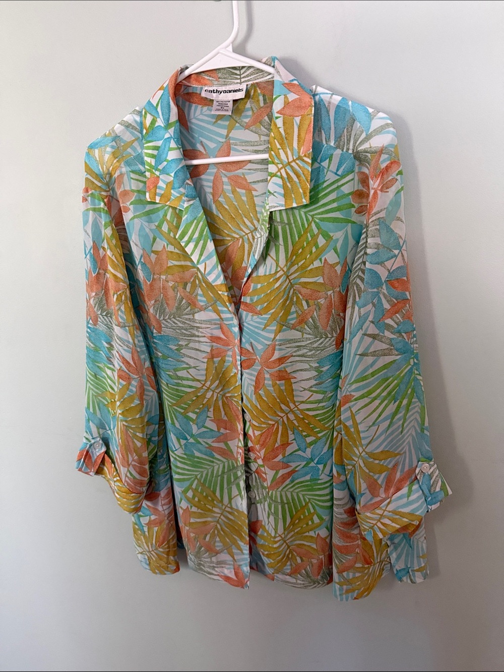 Cathy Daniels Multicolor Tropical 3/4 Sleeve Button-Down Blouse Size 3X